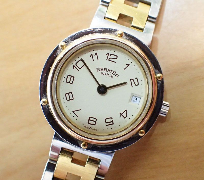 最低価格の - Hermes 美品 Hermes レディース ホワイト コンビ クリッパー エルメス 腕時計 - www.proviasnac