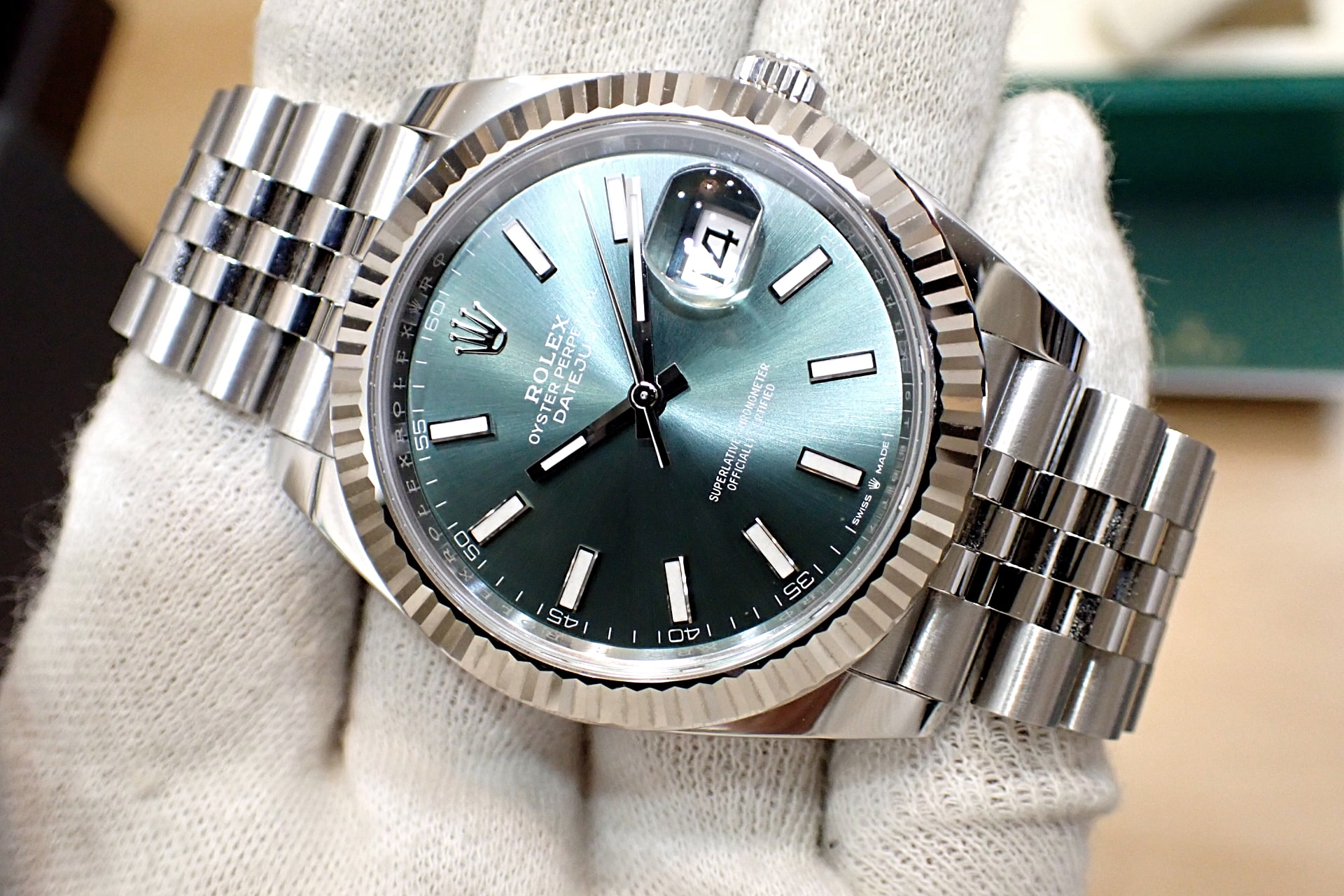 ROLEX/ロレックス デイトジャスト41 Ref.126334 WG/SS ミントグリーン/フルーテッドベゼル ジュビリーブレス