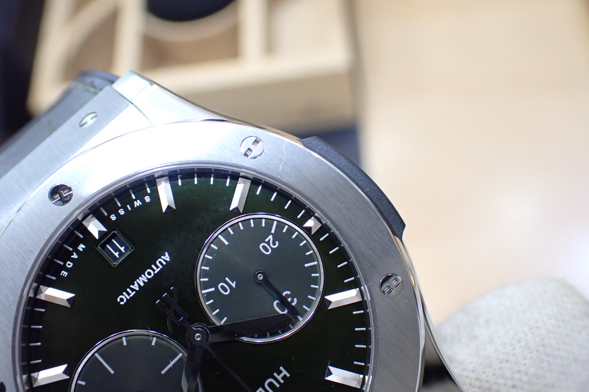 HUBLOT/ウブロ クラシックフュージョン クロノグラフ チタニウム Ref.521.NX.8970.LR グリーン文字盤