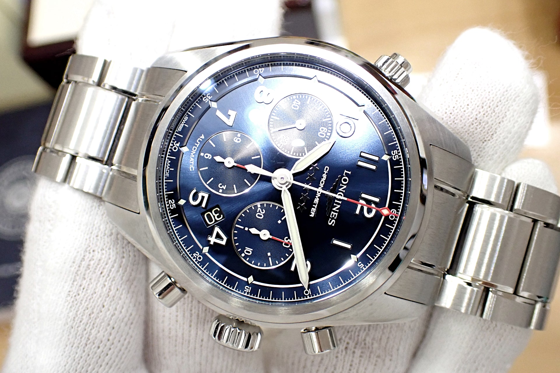 ロンジン/LONGINES スピリット クロノグラフ 42mm Ref.L3.820.4.93.6 ブルー文字盤