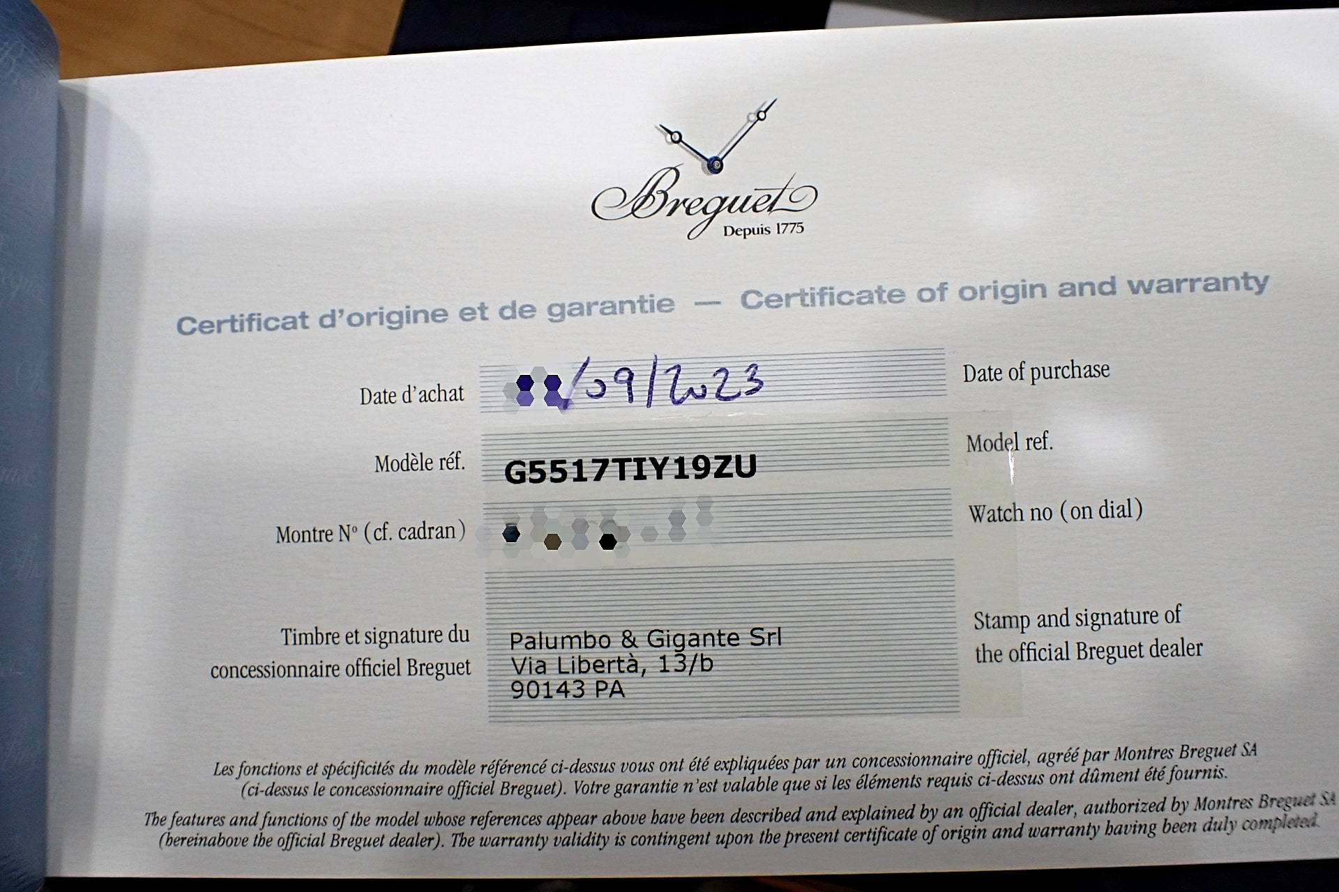 ブレゲ/BREGUET マリーン 5517 Ref.5517TI/Y1/9ZU ブルー