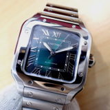 中古品A【CARTIER】カルティエ サントス ドゥ カルティエ MM  新作 グリーンダイヤル  Ref.WSSA0061　ノンポリッシュ (2024年7月)