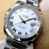 中古品AA【ROLEX】ロレックス デイトジャスト41 Ref.126300 オイスターブレスレット ホワイトローマン文字盤　新型BOX/ノンポリッシュ ワンオーナー (2025年3月)